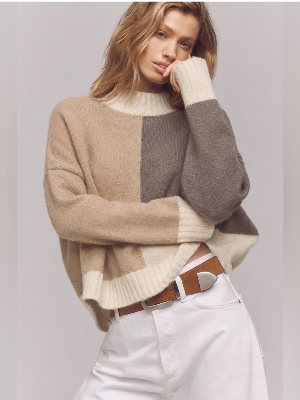 VICI Cashmere Blend Colorblock Mock Neck Sweater Small